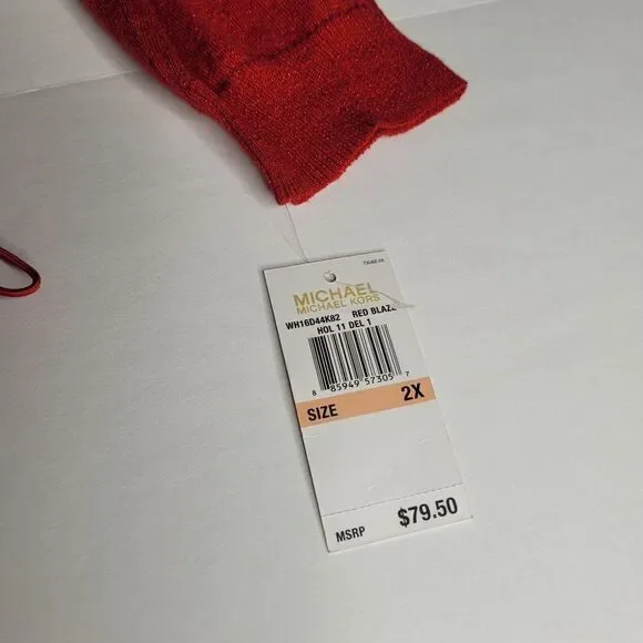 Michael Kors Sweater Women's Red Metallic Ruche Sides Cowl Neck Pullover Sz 2X - Picture 11 of 12